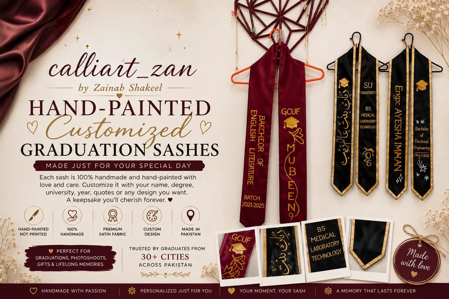Hand-Painted Customized Graduation Sash (without logo)